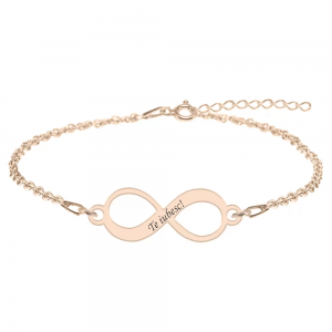 Bratara argint infinit 20 mm - personalizata cu text - placata cu aur roz